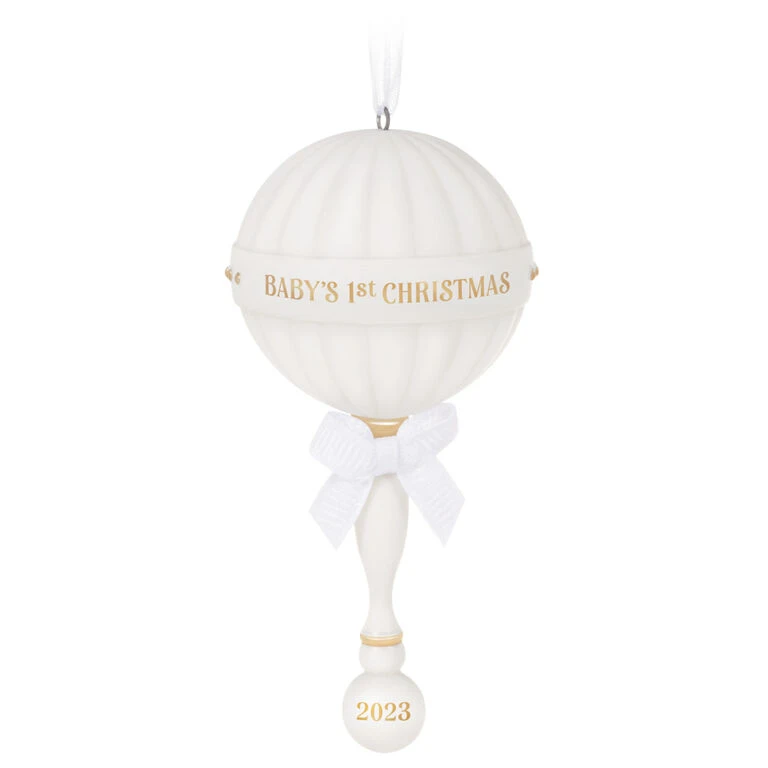 Hallmark Baby's First Christmas Rattle 2023 Porcelain Ornament 3 Hallmark Baby's First Christmas Rattle 2023 Porcelain Ornament