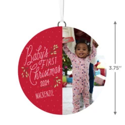 Hallmark Baby's First Christmas Personalized Text And Vertical Photo Ceramic Ornament -Hallmark Store Babys First Personalized Round Christmas Ornament 1999QHE1711B23 03