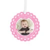 Hallmark Baby’s First Christmas Pink Scalloped Personalized Text And Photo Metal Ornament -Hallmark Store Babys First Personalized Round Christmas Ornament 1OFM1004B2 01
