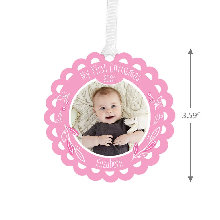 Hallmark Baby’s First Christmas Pink Scalloped Personalized Text And Photo Metal Ornament 5 Hallmark Baby’s First Christmas Pink Scalloped Personalized Text And Photo Metal Ornament - Image 3