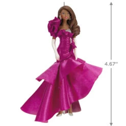 Hallmark Barbie™ Pink Collection™ 2023 Porcelain And Fabric Ornament -Hallmark Store Barbie in Hot Pink Dress Keepsake Ornament 4999QXI7007 03