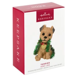 Hallmark Puppy Love Terrier 2023 Ornament -Hallmark Store Dog With Tinsel Keepsake Ornament 1599QXR8177 04