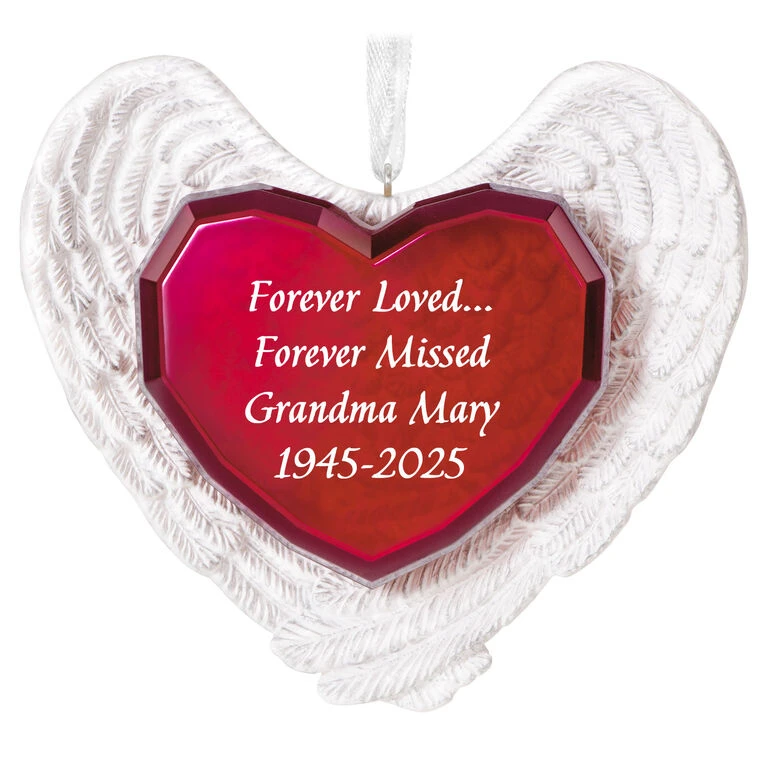 Hallmark Forever Loved Memorial Heart And Angel Wings Text Personalized Ornament 3 Hallmark Forever Loved Memorial Heart And Angel Wings Text Personalized Ornament