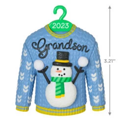 Hallmark Grandson Christmas Sweater 2023 Ornament 10 Hallmark Grandson Christmas Sweater 2023 Ornament -Hallmark Store Grandson Snowman Sweater 2023 Keepsake Ornament 1399QGO2557 03