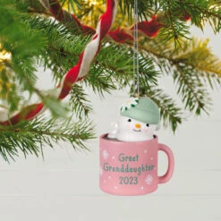 Hallmark Great-Granddaughter Hot Cocoa Mug 2023 Ornament 9 Hallmark Great-Granddaughter Hot Cocoa Mug 2023 Ornament -Hallmark Store GreatGranddaughter Snowman in Mug Keepsake Ornament 1399QGO2559 02