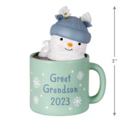 Hallmark Great-Grandson Hot Cocoa Mug 2023 Ornament -Hallmark Store GreatGrandson Snowman in Mug Keepsake Ornament 1399QGO2567 03
