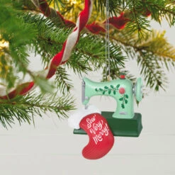 Hallmark Sew Very Merry! Ornament 9 Hallmark Sew Very Merry! Ornament -Hallmark Store Green Sewing Machine and Stocking Keepsake Ornament 1799QGO2927 02