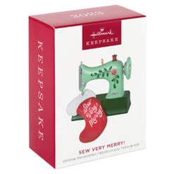 Hallmark Sew Very Merry! Ornament 11 Hallmark Sew Very Merry! Ornament -Hallmark Store Green Sewing Machine and Stocking Keepsake Ornament 1799QGO2927 04