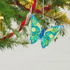 Hallmark Brilliant Butterflies Special Edition Ornament -Hallmark Store Green and Blue Butterfly Keepsake Ornament 1999QGO2799 02