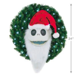 Hallmark Disney Tim Burton's The Nightmare Before Christmas Jack Skellington Wreath With Light, Sound And Motion, 24" -Hallmark Store Nightmare Before Christmas Jack Skellington Talking Wreath 1QFM3343 03