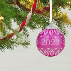 Hallmark Christmas Commemorative 2023 Glass Ball Ornament 9 Hallmark Christmas Commemorative 2023 Glass Ball Ornament -Hallmark Store Pink Glass Ball 2023 Keepsake Ornament 2299QXR8127 02