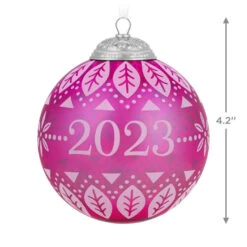 Hallmark Christmas Commemorative 2023 Glass Ball Ornament 10 Hallmark Christmas Commemorative 2023 Glass Ball Ornament -Hallmark Store Pink Glass Ball 2023 Keepsake Ornament 2299QXR8127 03