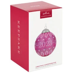 Hallmark Christmas Commemorative 2023 Glass Ball Ornament 11 Hallmark Christmas Commemorative 2023 Glass Ball Ornament -Hallmark Store Pink Glass Ball 2023 Keepsake Ornament 2299QXR8127 04