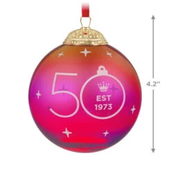 Hallmark Keepsake Ornament 50th Anniversary Christmas Commemorative Special Edition Glass And Metal Ornament -Hallmark Store Red Ball 50th Anniversary Keepsake Ornament 2499QGO2987 03