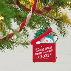 Hallmark Smiles Across The Miles 2023 Recordable Sound Ornament -Hallmark Store Snowman in Red Present Keepsake Ornament 2499QGO2619 02