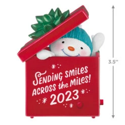 Hallmark Smiles Across The Miles 2023 Recordable Sound Ornament -Hallmark Store Snowman in Red Present Keepsake Ornament 2499QGO2619 03