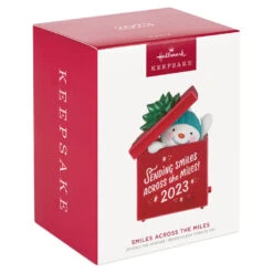 Hallmark Smiles Across The Miles 2023 Recordable Sound Ornament -Hallmark Store Snowman in Red Present Keepsake Ornament 2499QGO2619 04