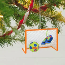 Hallmark Soccer Star 2023 Ornament -Hallmark Store Soccer Goal Shoes and Ball Keepsake Ornament 1399QGO2689 02