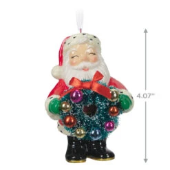 Hallmark Jolly Santa Porcelain Special Edition Ornament -Hallmark Store Vintage Jolly Santa With Wreath Keepsake Ornament 2499QXT4113 03