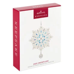 Hallmark Snowflake 2023 Porcelain Ornament -Hallmark Store White Blue and Silver Snowflake Keepsake Ornament 1999QGO2957 04