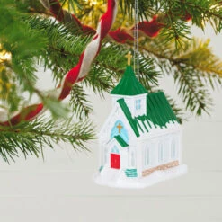 Hallmark Candlelight Service Ornament -Hallmark Store White Church With Green Steeple Keepsake Ornament 2199QGO2767 02